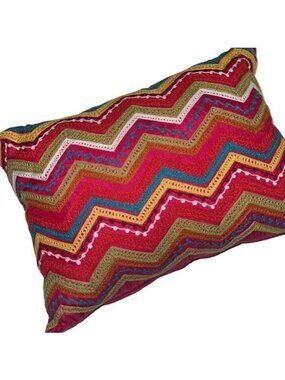 Pier One Pink Multi Colored Bohemian Detailed Throw Pillow Size 16x12 Inches